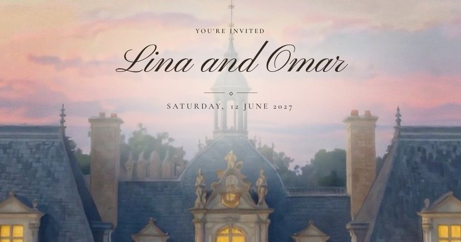 WhatsApp link preview: You’re invited, Lina and Omar, Saturday 12 June 2027