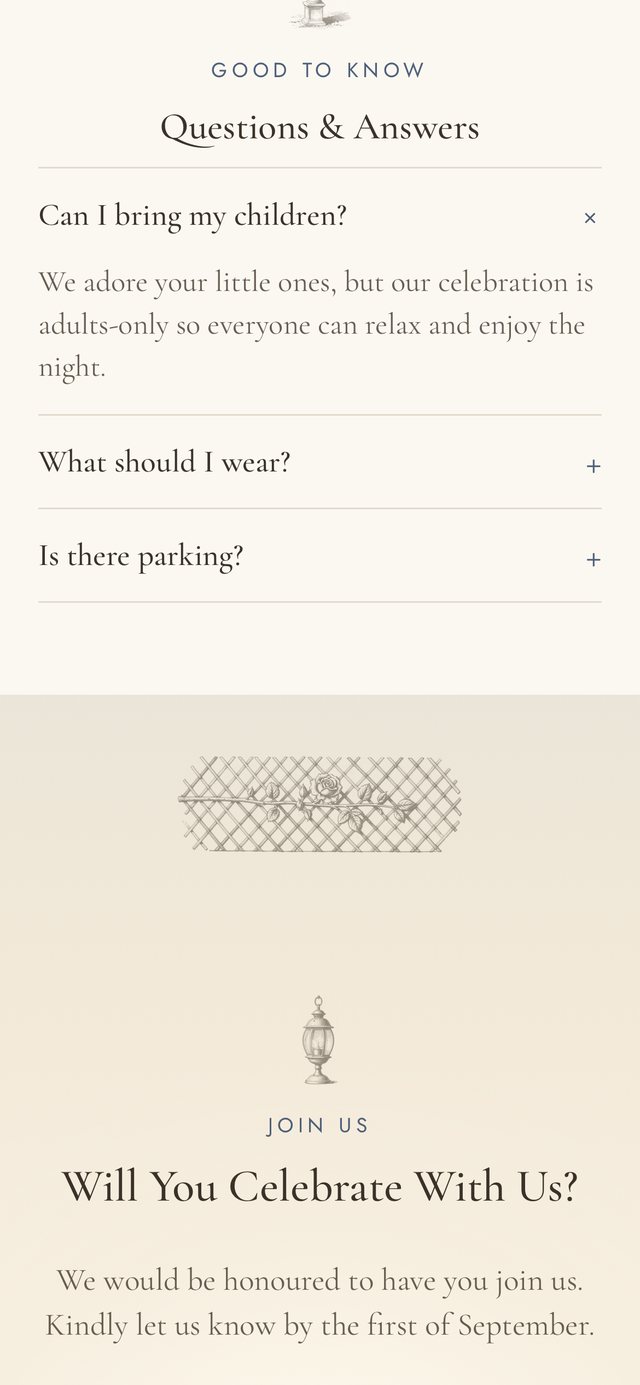 Questions & dress code section of the Château invitation