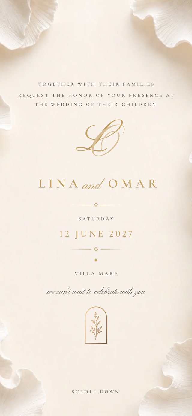Gardenia invitation in English for Lina and Omar