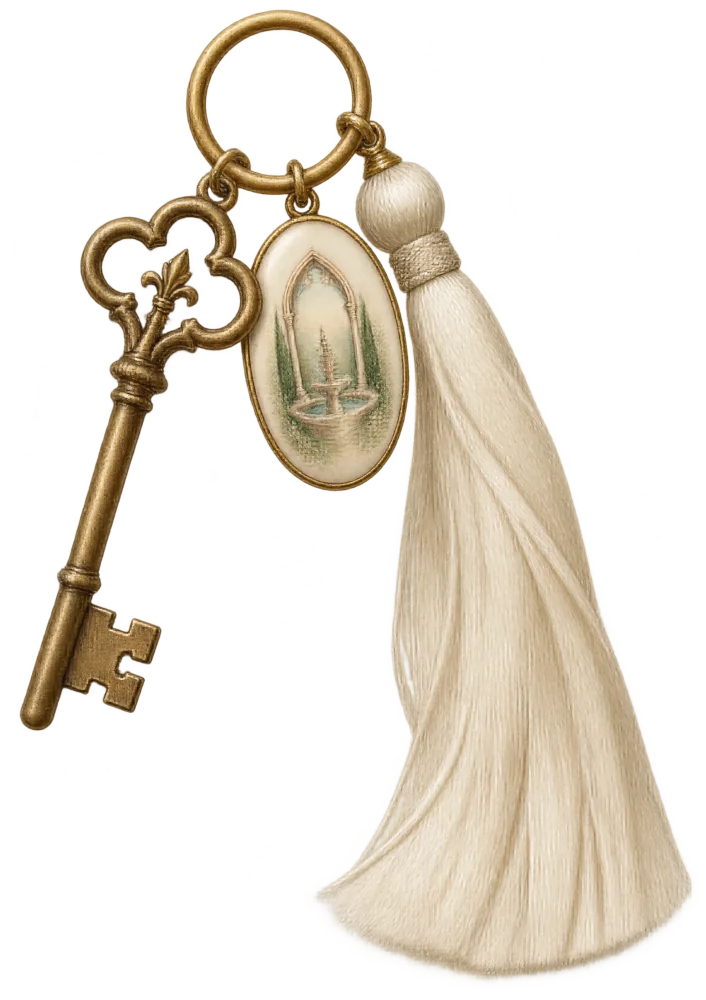 A brass key with a cream tassel