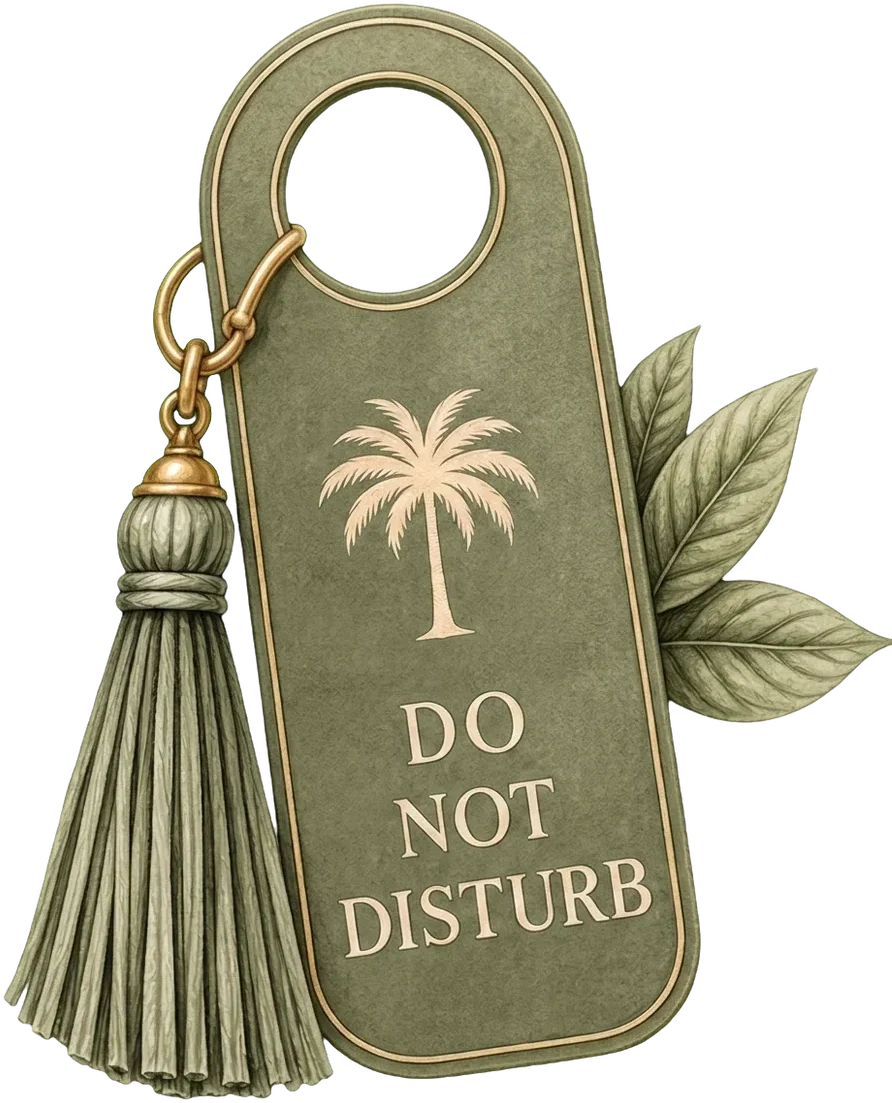 A green &lsquo;Do not disturb&rsquo; door hanger with a palm tree