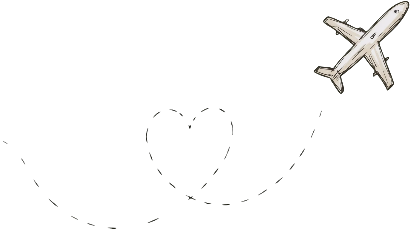 A little aeroplane leaving a dotted heart-shaped trail